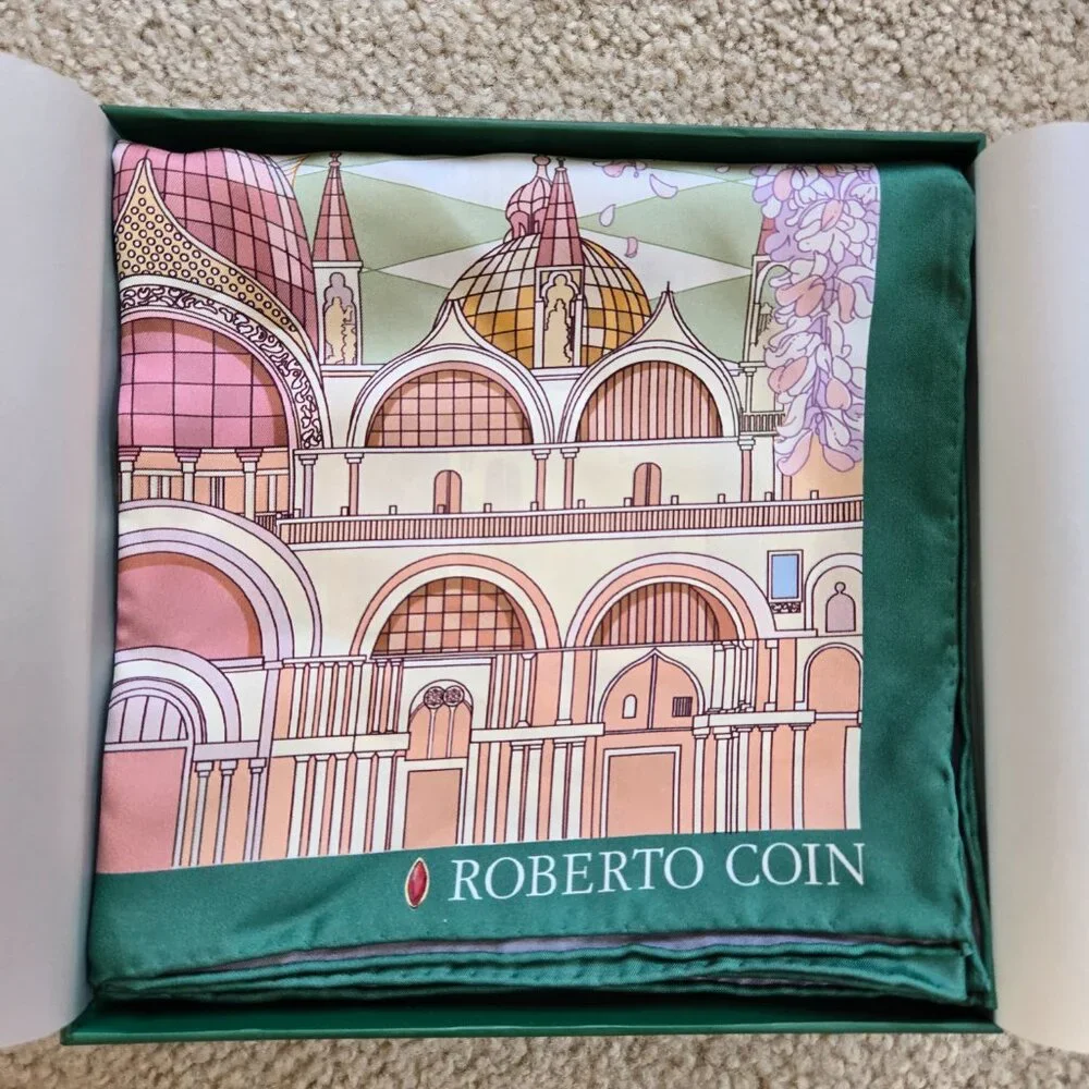 NIB Roberto Coin Silk Scarf Pastel Italy Venice Violin